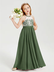 Abiti Da Damigella Lunghi In Chiffon Top In Pizzo Verde Oliva