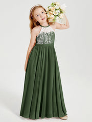 Abiti Da Damigella Lunghi In Chiffon Top In Pizzo Verde Oliva