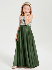 Abiti Da Damigella Lunghi In Chiffon Top In Pizzo Verde Oliva