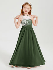 Abiti Da Damigella Lunghi In Chiffon Top In Pizzo Verde Oliva