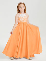 Abiti Da Damigella Lunghi In Chiffon Top In Pizzo Arancio