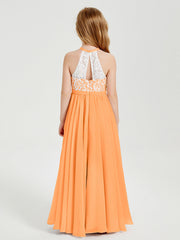 Abiti Da Damigella Lunghi In Chiffon Top In Pizzo Arancio