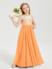 Abiti Da Damigella Lunghi In Chiffon Top In Pizzo Arancio