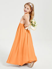 Abiti Da Damigella Lunghi In Chiffon Top In Pizzo Arancio