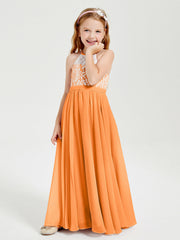 Abiti Da Damigella Lunghi In Chiffon Top In Pizzo Arancio