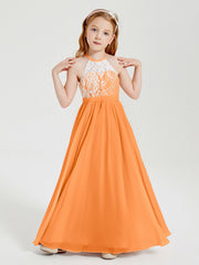 Abiti Da Damigella Lunghi In Chiffon Top In Pizzo Arancio