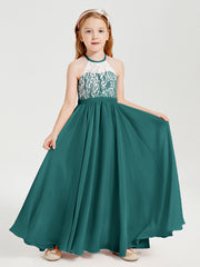 Abiti Da Damigella Lunghi In Chiffon Top In Pizzo Pavone