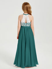 Abiti Da Damigella Lunghi In Chiffon Top In Pizzo Pavone