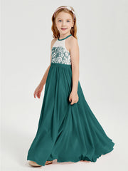 Abiti Da Damigella Lunghi In Chiffon Top In Pizzo Pavone
