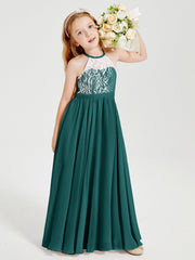 Abiti Da Damigella Lunghi In Chiffon Top In Pizzo Pavone