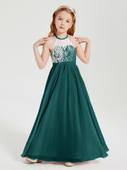 Abiti Da Damigella Lunghi In Chiffon Top In Pizzo Pavone