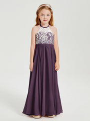 Abiti Da Damigella Lunghi In Chiffon Top In Pizzo Prugna