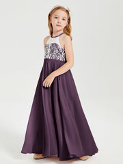 Abiti Da Damigella Lunghi In Chiffon Top In Pizzo Prugna