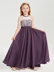 Abiti Da Damigella Lunghi In Chiffon Top In Pizzo Prugna