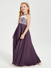 Abiti Da Damigella Lunghi In Chiffon Top In Pizzo Prugna