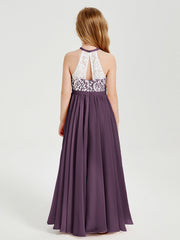 Abiti Da Damigella Lunghi In Chiffon Top In Pizzo Prugna
