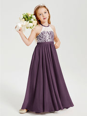 Abiti Da Damigella Lunghi In Chiffon Top In Pizzo Prugna