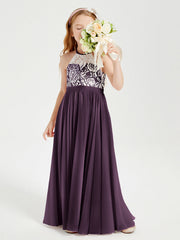 Abiti Da Damigella Lunghi In Chiffon Top In Pizzo Prugna