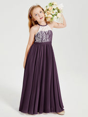 Abiti Da Damigella Lunghi In Chiffon Top In Pizzo Prugna