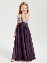 Abiti Da Damigella Lunghi In Chiffon Top In Pizzo Prugna