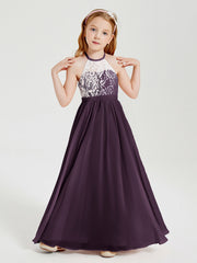 Abiti Da Damigella Lunghi In Chiffon Top In Pizzo Prugna