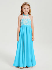 Abiti Da Damigella Lunghi In Chiffon Top In Pizzo Blu Piscina