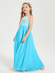 Abiti Da Damigella Lunghi In Chiffon Top In Pizzo Blu Piscina