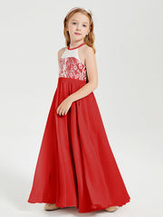 Abiti Da Damigella Lunghi In Chiffon Top In Pizzo Rosso