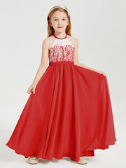 Abiti Da Damigella Lunghi In Chiffon Top In Pizzo Rosso