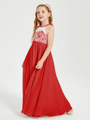 Abiti Da Damigella Lunghi In Chiffon Top In Pizzo Rosso