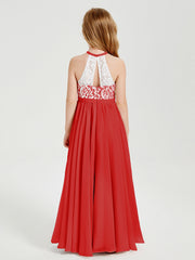 Abiti Da Damigella Lunghi In Chiffon Top In Pizzo Rosso