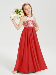 Abiti Da Damigella Lunghi In Chiffon Top In Pizzo Rosso