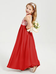 Abiti Da Damigella Lunghi In Chiffon Top In Pizzo Rosso