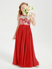 Abiti Da Damigella Lunghi In Chiffon Top In Pizzo Rosso