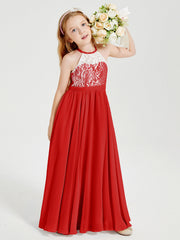 Abiti Da Damigella Lunghi In Chiffon Top In Pizzo Rosso