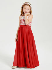 Abiti Da Damigella Lunghi In Chiffon Top In Pizzo Rosso