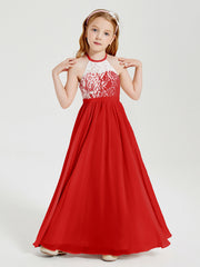 Abiti Da Damigella Lunghi In Chiffon Top In Pizzo Rosso