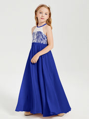 Abiti Da Damigella Lunghi In Chiffon Top In Pizzo Blu Royal