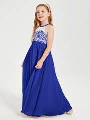 Abiti Da Damigella Lunghi In Chiffon Top In Pizzo Blu Royal