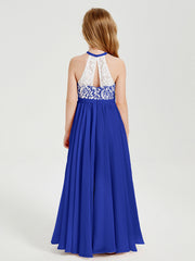 Abiti Da Damigella Lunghi In Chiffon Top In Pizzo Blu Royal