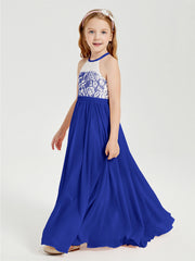 Abiti Da Damigella Lunghi In Chiffon Top In Pizzo Blu Royal