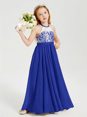 Abiti Da Damigella Lunghi In Chiffon Top In Pizzo Blu Royal