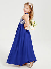 Abiti Da Damigella Lunghi In Chiffon Top In Pizzo Blu Royal