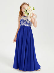 Abiti Da Damigella Lunghi In Chiffon Top In Pizzo Blu Royal