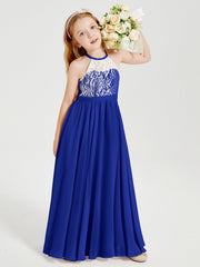 Abiti Da Damigella Lunghi In Chiffon Top In Pizzo Blu Royal