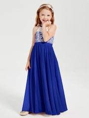 Abiti Da Damigella Lunghi In Chiffon Top In Pizzo Blu Royal