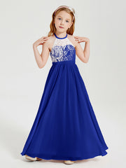 Abiti Da Damigella Lunghi In Chiffon Top In Pizzo Blu Royal