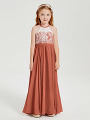 Abiti Da Damigella Lunghi In Chiffon Top In Pizzo Ruggine