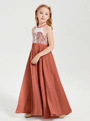 Abiti Da Damigella Lunghi In Chiffon Top In Pizzo Ruggine