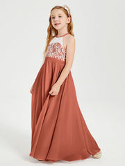 Abiti Da Damigella Lunghi In Chiffon Top In Pizzo Ruggine